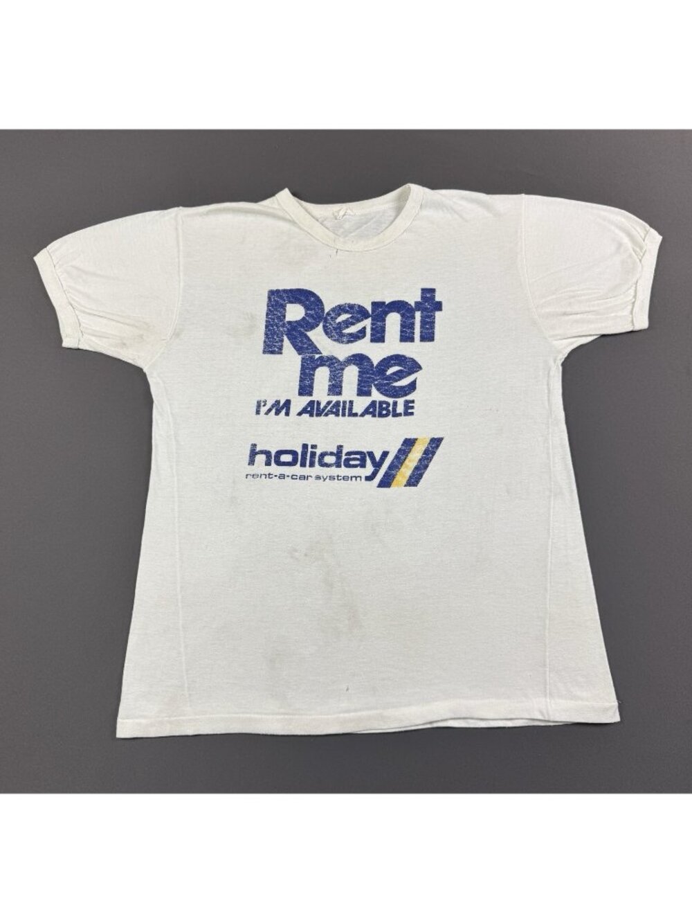 Rare Vintage 80s Rent Me Im Available Holiday Car System Promo Thrashed White T